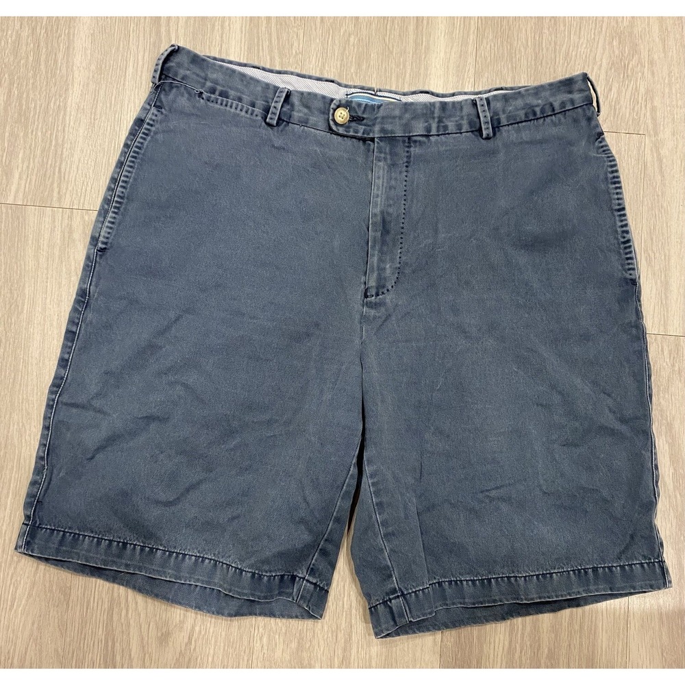 Peter Millar Shorts Golf Chino Flat Front Stretch Size 35 Blue Pima Cotton Men's